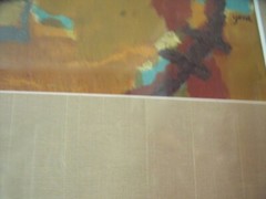 YONA BEATTIE :“Abstract Figure“ Oil On Panel Italian Burl Frame Silk Mat Ca 1965