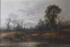 GABRIEL-HIPPOLYTE LEBAS-French Realist-Original Signed Gouache-Bucolic Landscape