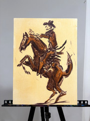 Original Cowboy In Motion Canvas 12×16 Acrylic Abstract Western Horse Wall Art
