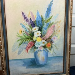 Vintage Oil Painting Still Life Floral Bouquet Pastel Fresh Flowers Framed Signd