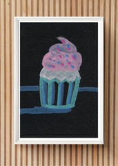 ACEO/ ATC Neon Cupcake OOKA Painting