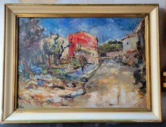 Original Oil Painting By Costantino Lagana Mediterranean Village Scene Framed