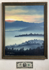 Vintage Original Oil Painting Sunrise Mountains Landscape Forest Trees Signed