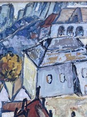 SOFIA CZEKAY PAINTING MID CENTURY TOWN VILLAGE STREET VIEW MID CENTURY MODERNISM