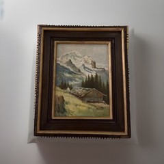 Original Oil Painting Snow Capped Mountains- Signed – Biert? Bert? Framed