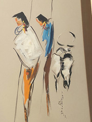 Signed Vintage Abstract Oil Painting Figurines Nirmala Gautama 35 1/2 x 21 5/8″