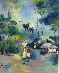 IMPRESSIONIST HAITIAN Vintage Oil Painting. Camille St Charles. Landscape Women
