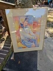 Watercolor Portrait Of A Lady 1970s Original Pastels Signed Outsider Art 36×28