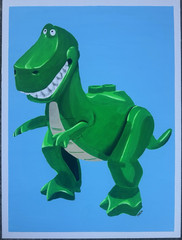 Lego Minifigure Rex Toy Story Acrylic Painting on 18×24” Canvas Panel