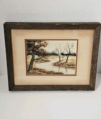 Vintage Framed Original Watercolor Painting Nature Landscape Signed W.M. Weber