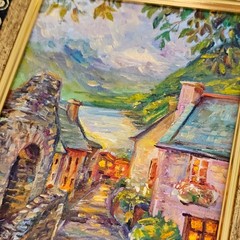 Original Oil Painting English Village Street Houses 4×6 Framed Artwork