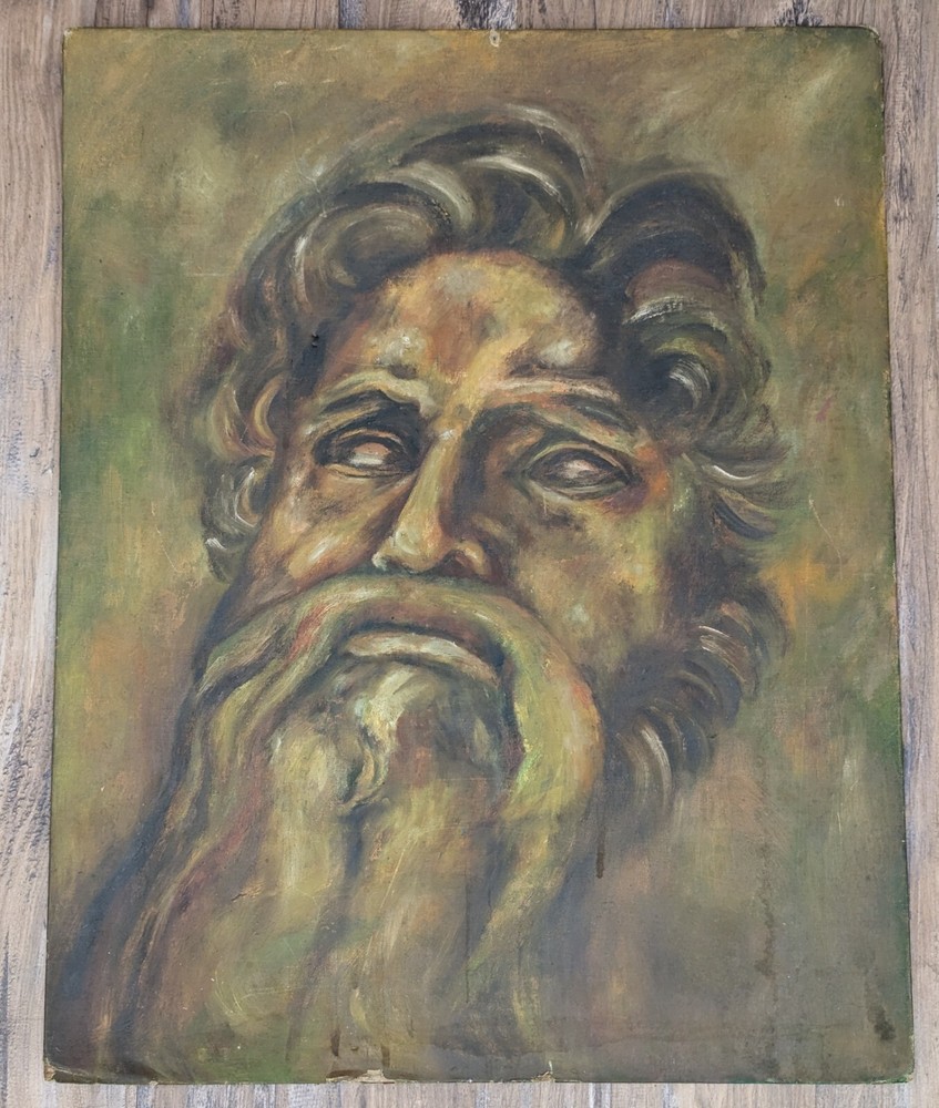 Vtg Moses Zeus God Bearded Man Tina Weinstein Original Art Painting 28 x 22″