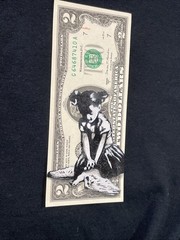 Little Girl Embrace Life 2 Dollar Bill painting Graffiti Art Street Art
