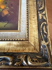 Original Floral Still Life Oil Painting on Board in Ornate Gilt Frame. Signed