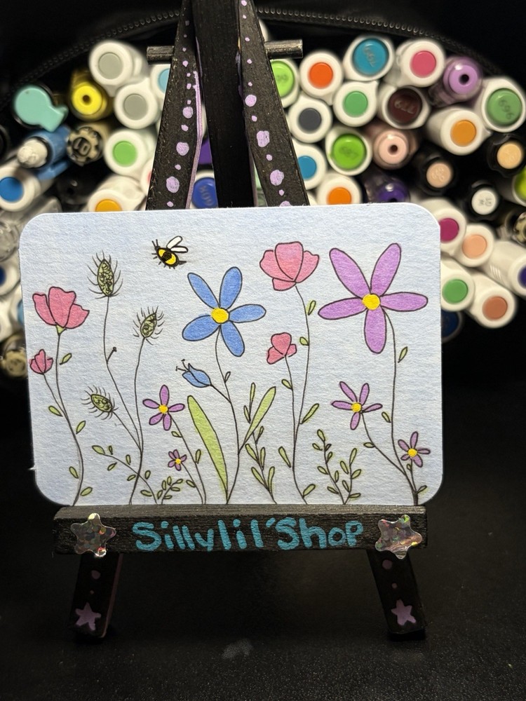 ACEO Original Art Card 2.5 x 3.5by Sillylilshop Bee Garden