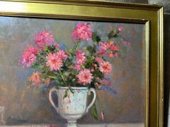 Stunning Anna Bayon (20th Century) „Floral Scene“ Oil Painting – Signed/Framed