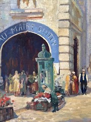 Paris France Painting French Large Oil Street Scene City Life Greenwood Vintage