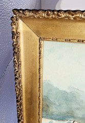 Stunning original very old watercolor, original frame, nails and 1916 newspaper