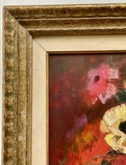 Original Fauvist Expressionist Floral Oil Painting Ornate Gold Barbizon Frame