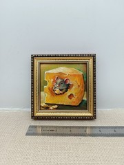 Original oil painting signed framed 4×4 inches Mouse