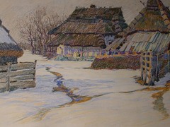 Leopold Beran (Vienna 1884-1965) Village in Winter.