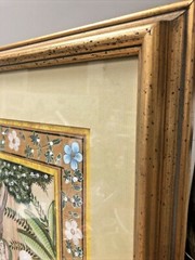 Antique/ Vintage Indian Hand Painted on Silk, Wood Framed, with Covered Glass