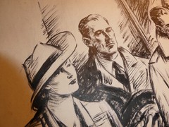 Original Vintage Early 1900s Charcoal AFC Bateman Painting Men and Women