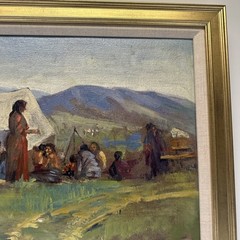Antique Painting American Indian Camp Landscape Munson Impressionism Rare Oil