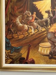 VINTAGE CIRCUS PAINTING WORKERS PERFORMERS 30 INCHES LISTED AMERICAN WPA STYLE