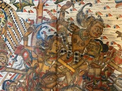 Vintage Kamasan Bali Indigenous Story Painting on Calico Hindu-Javanese Epic