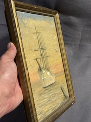 Small Antique Nautical Maritime Oil on Canvas Ship Painting