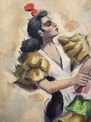 Jose Maria Tuser Vazquez – Watercolor Painting – Flamenco Dancers 16.5” x 13.5”