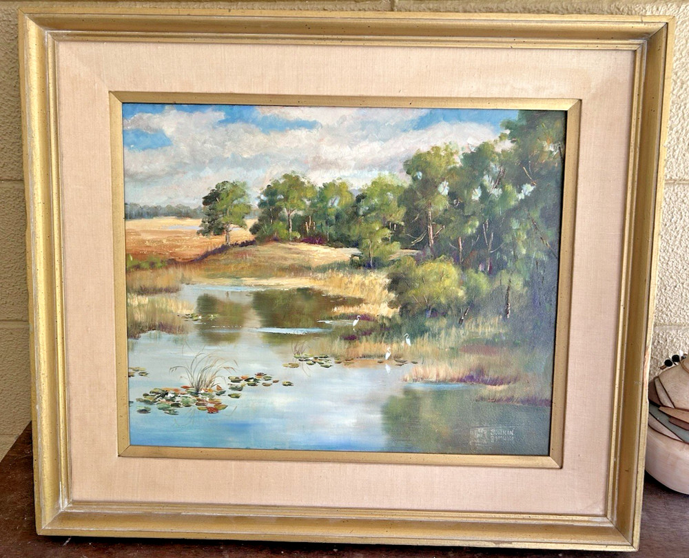 Vintage Ruth Bowman Original Framed Oil on Canvas Florida Landscape