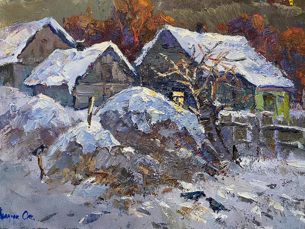 Oil Painting Winter Evening Kalenyuk O. Unframed Original Home Decor nKalen1204