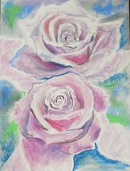 Art original painting drawing Roses floral flowers paper pastel signed