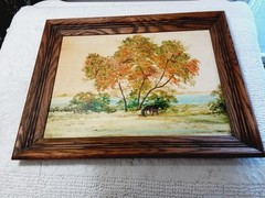 Norvelle Brown Painting 1975 Acrylic On Wood Mare And Colt Under Scenic Trees