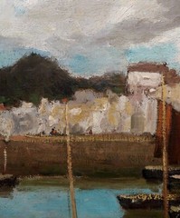 George Elmer Browne- Sail Boats at the Marina -Oil painting