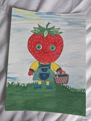 Strawberry PAINTING LANDSCAPE Collectible 8×6 Homedecor Art Signed Strawberries