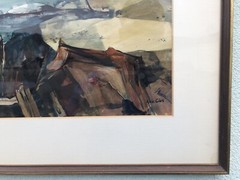 Signed Adele Giles Mid Century WC Of A Rocky Beach 16” X 18 1/2”