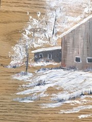 Winter Barn Landscape on Wood Rustic Farmhouse Cozy Cabin Vintage Wall Art Decor