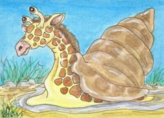 aceo Orig Giraffe snail Garden mollusk Loberg Mini Art fantasy Zoo animal Spots