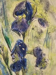 Vintage Original Signed Ron Edge Watercolor & Ink Painting 22×18 Framed Art Iris
