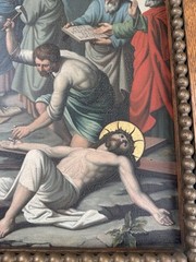 Vintage Stations Of The Cross 11th Station Jesus Nailed To The Cross Painting