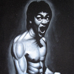 Bruce Lee, size 16″x11″, hand-painted oil on black velvet