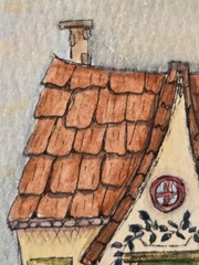 ACEO Original Watercolor Ink Painting 2.5×3.5 Whimsical Cottage Folk Art OOAK