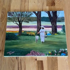 Vintage Original Oil Painting Garden Flowers Victorian Art 20″ x 16″ Cottagecore