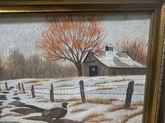 Laurie Kaul 1984 „Turkey In Winter Landscape Scene“ Oil Painting – Signed/Framed
