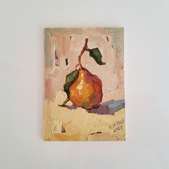 Fragrant Pear Painting Original Oil Still Life Semi Abstract Modern Wall Artwork