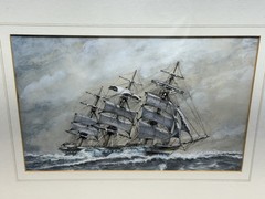 The “Sorraen” Stunning European Nautical 1948 Original Watercolor Clipper Ship ￼