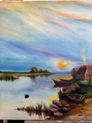 Original painting Oil, 24×36 inch, Village Decor, Wall Art Decor, Home Gift, Art